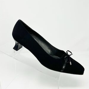 Stuart Weitzman Women's Black Kitten Heel Pumps Square Toe Bow Accent Size 8.5 B